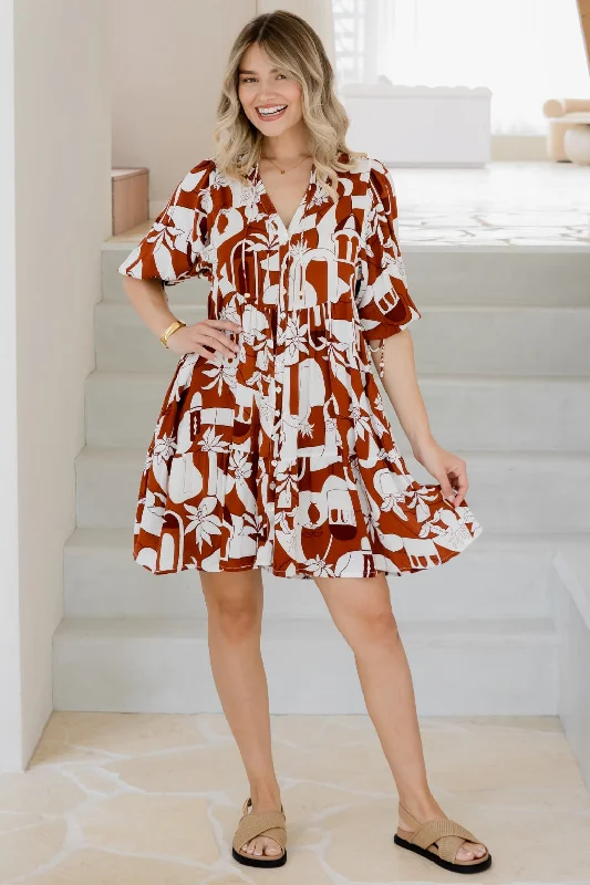 Paige Dress Thessa Print Rust