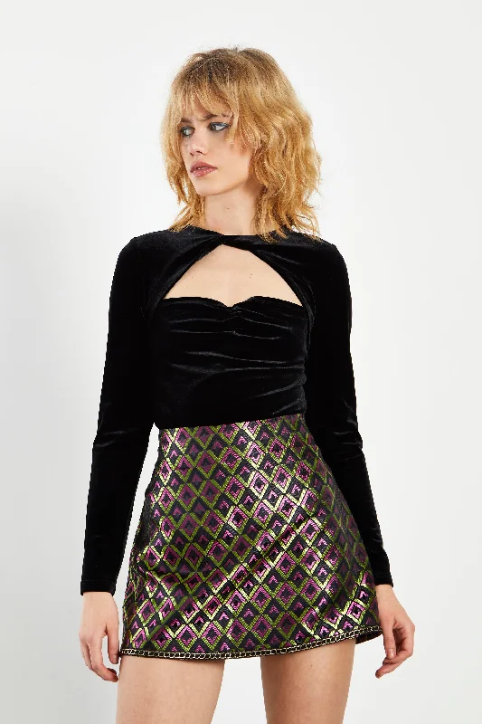 Glamorous Geo Brocade High Waisted A-line Mini Skirt