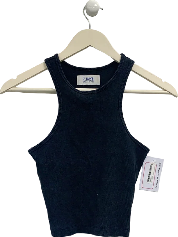 7 Days Active Navy Cropped Rib Tank Top UK S