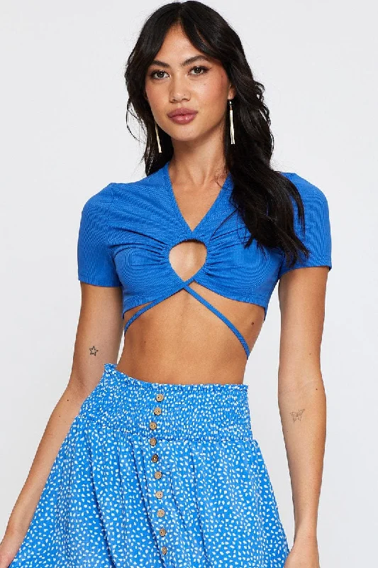 Blue Crop Top Short Sleeve