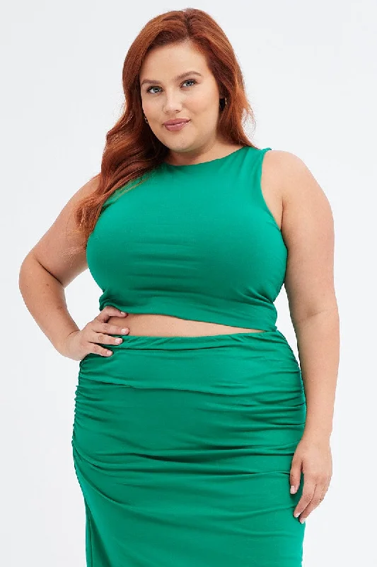 Green Tank Top Sleeveless Double Layer Jersey