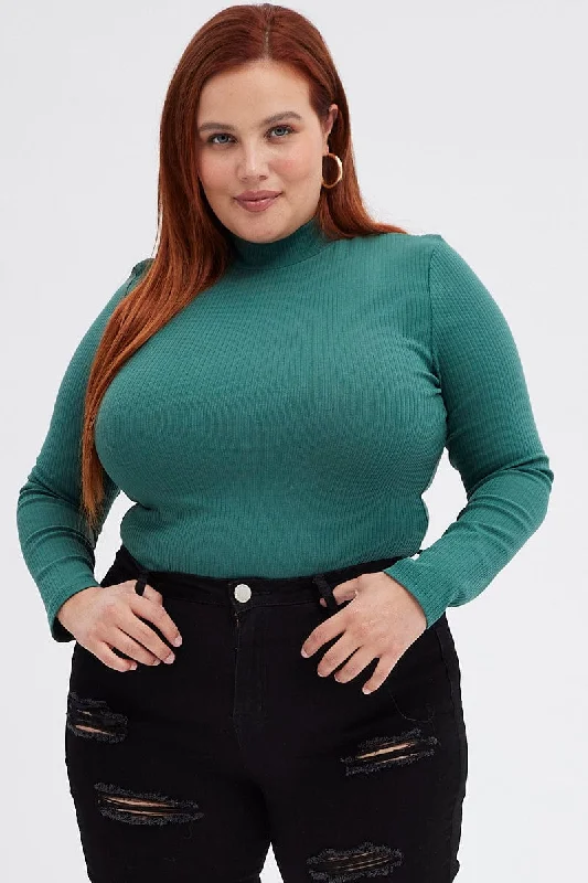 Green Top Long Sleeve High Neck