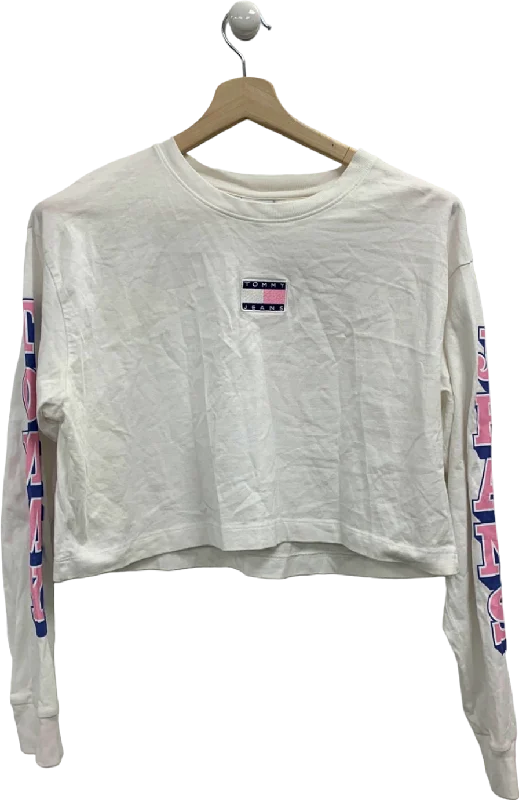 Tommy Jeans White Cropped Long Sleeve Top UK XL