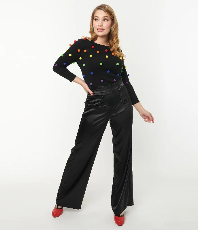 Unique Vintage 1940s Black Satin High Waist Ginger Pants