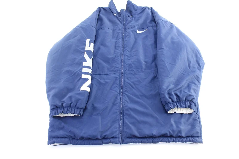 90's Nike Embroidered Logo Blue & White Reversible Puffer Jacket