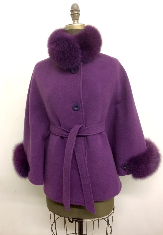 Maria Belted Cape -  Cashmere & Wool Blend-Fox Trim