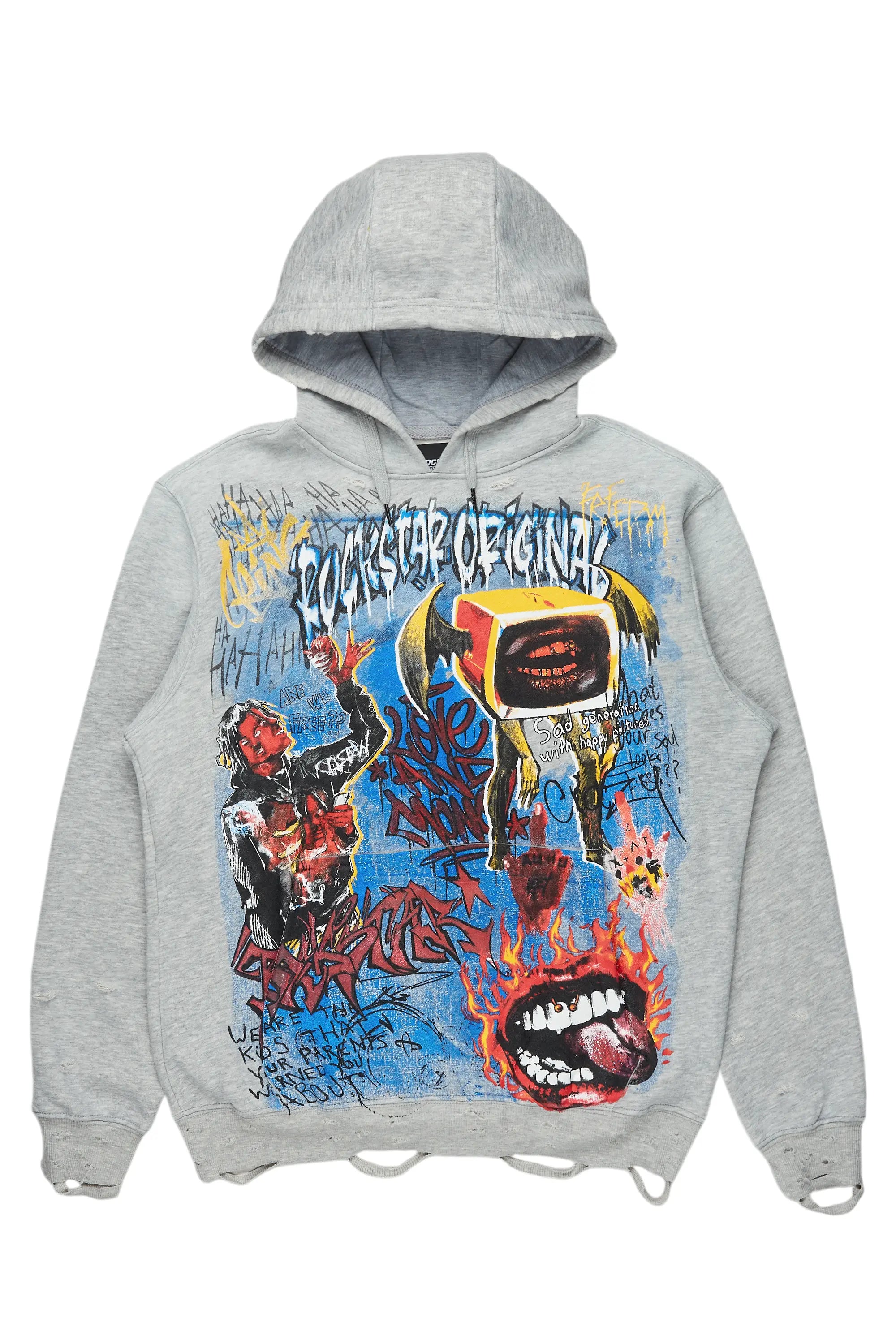 Yooz Heather Grey Graphic Hoodie