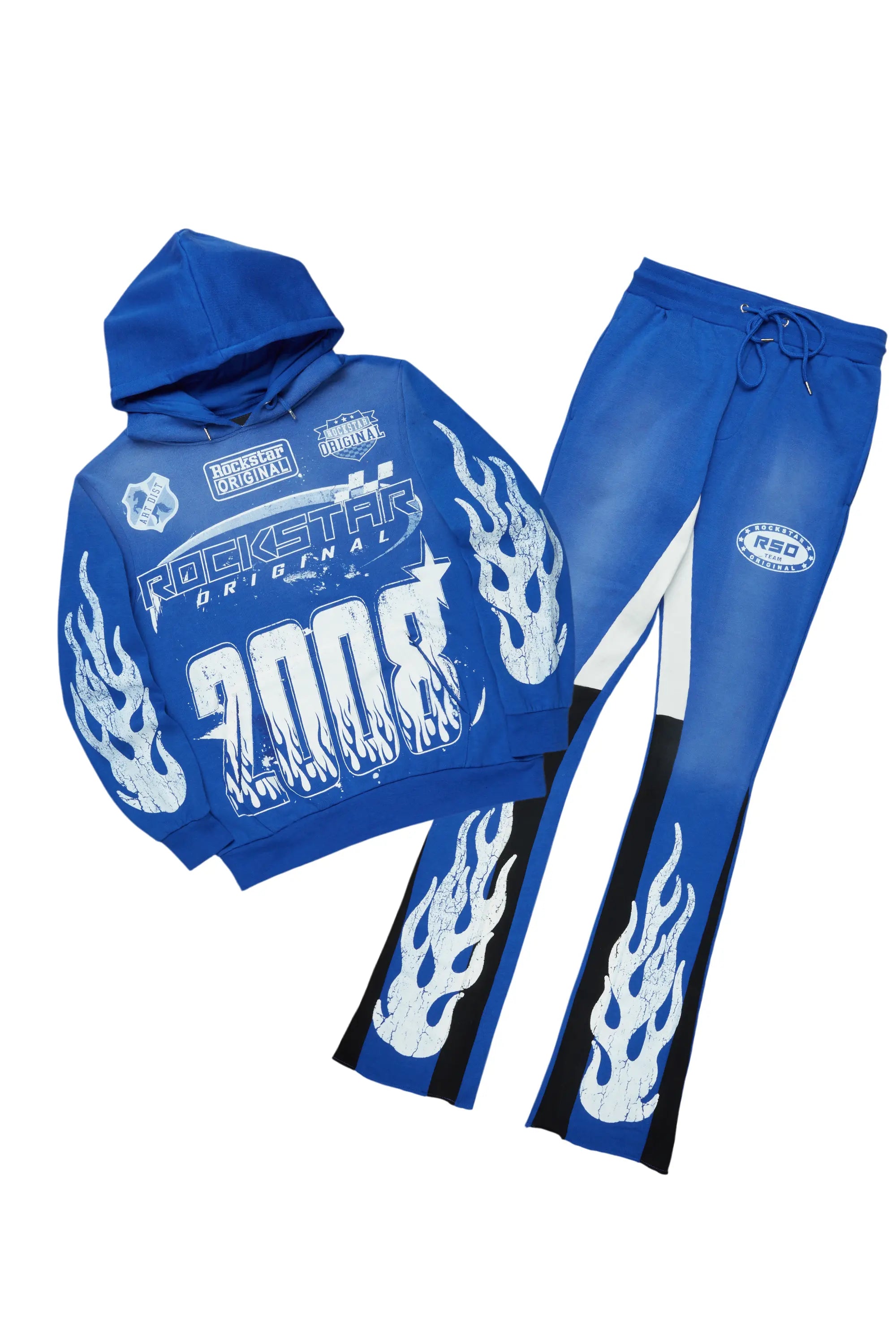 Amos Royal Blue Stacked Flare Hoodie Track Set