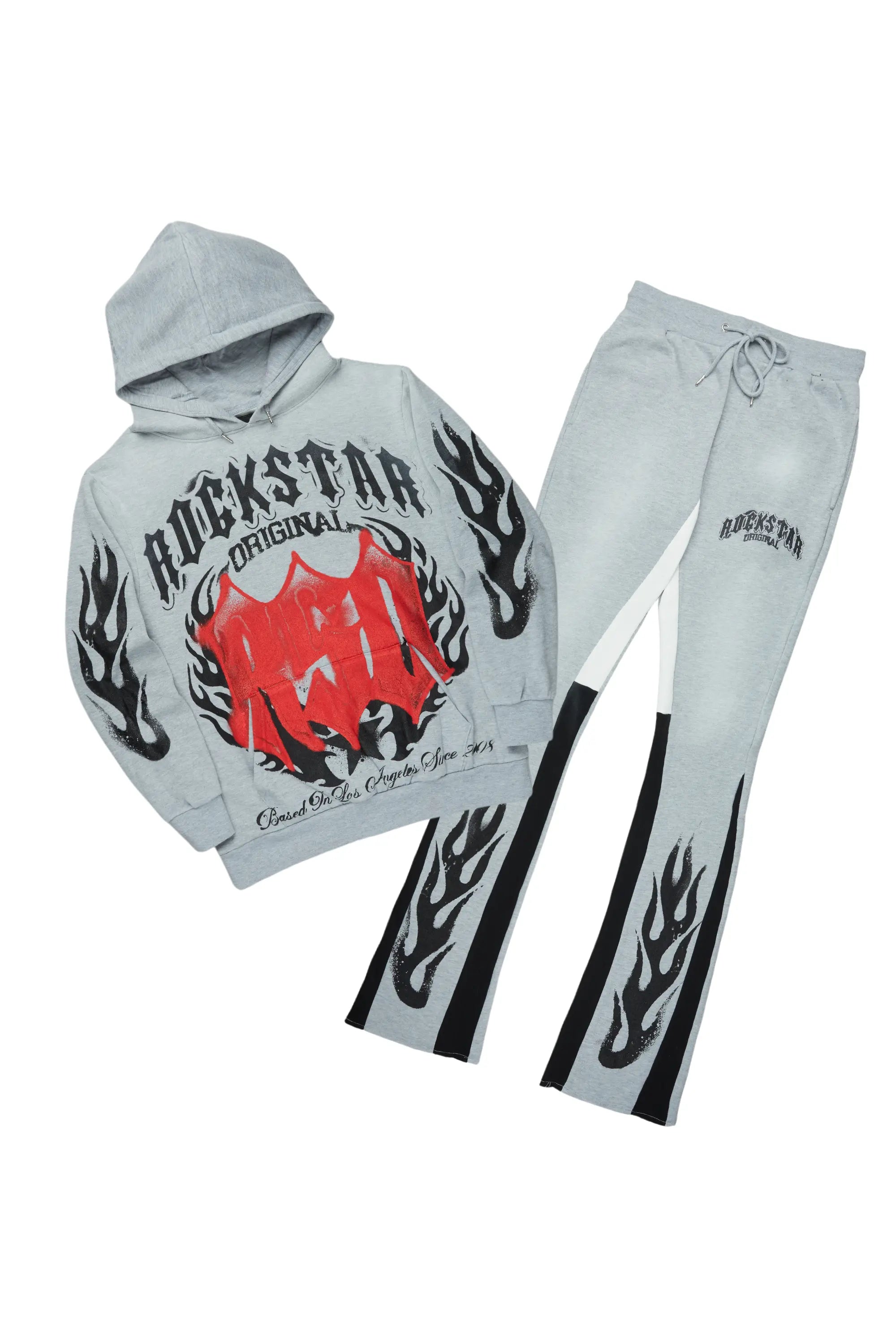 Boaz Heather Grey Stacked Flare Hoodie Track Set