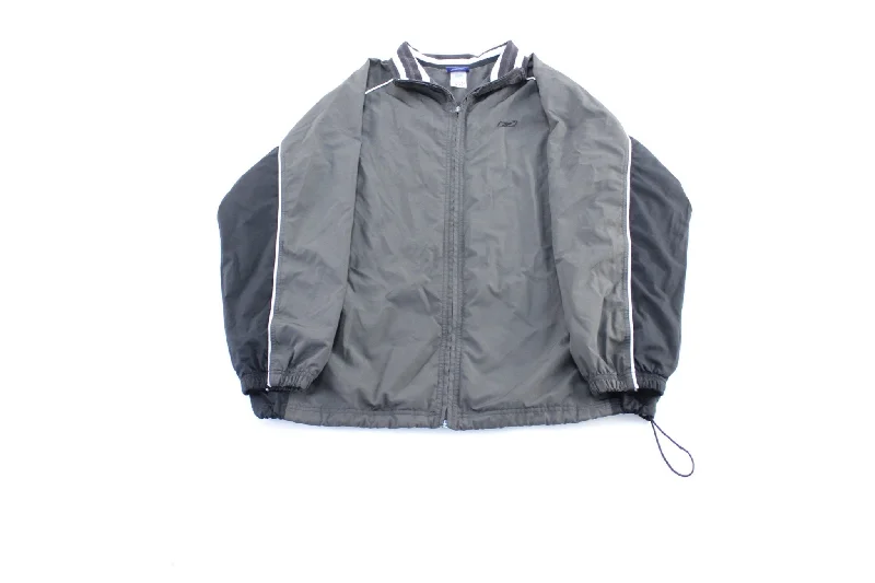 Y2K Reebok Embroidered Logo Grey & Black Windbreaker Zip Up Jacket