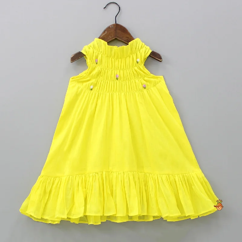 Halter Neck Embroidered Yellow Dress