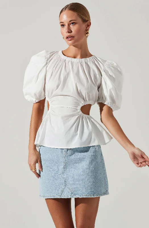 Juno Side Cutout Puff Sleeve Peplum Top