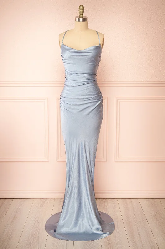 Amana Blue | Maxi Satin Dress w/ Cowl Neck