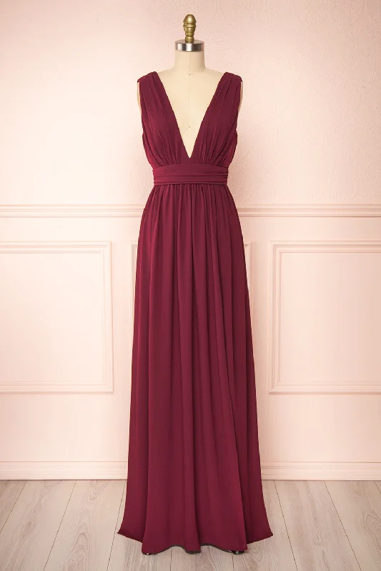 Animos Burgundy | V-Neck Maxi Dress