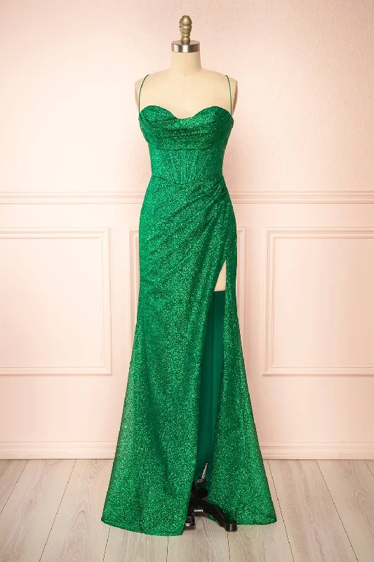 Frosti Green | Sparkly Cowl Neck Maxi Dress