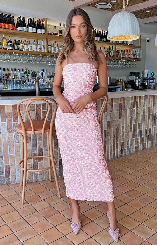 Imogen Pink Floral Print Strapless Maxi Dress