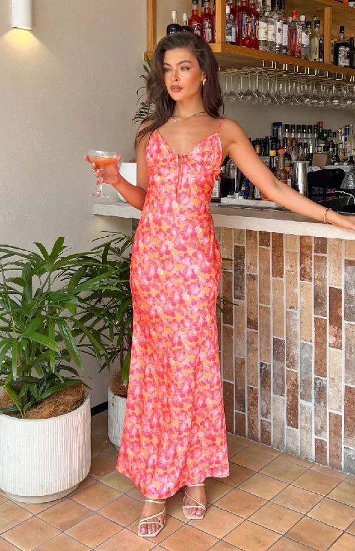 Jude Orange Floral Print Maxi Formal Dress