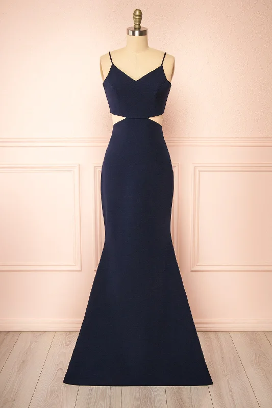 Kamilla Navy | Maxi Mermaid Dress w/ Cut-Outs