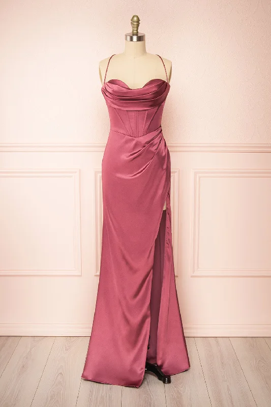 Kesha Mauve | Corset Cowl Neck Maxi Dress