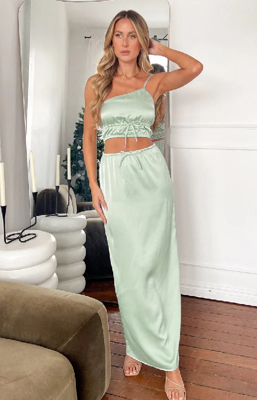 Lala Sage Satin Maxi Skirt