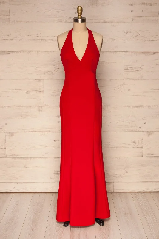 Lubomierz | Red Halter Maxi Dress