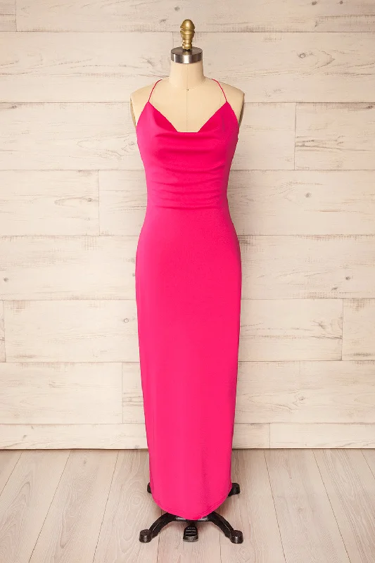 Ocala Fuchsia | Fitted Open-Back Maxi Dress