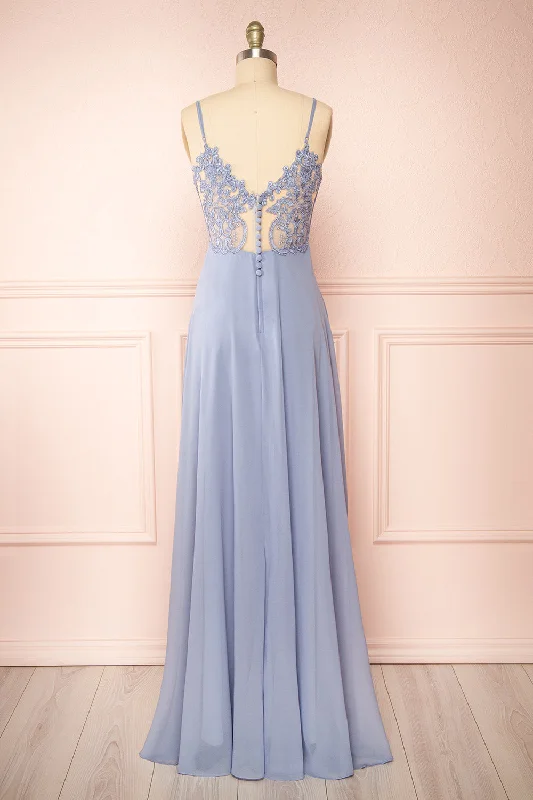 Peggie Blue | Chiffon Maxi Dress w/ Back Embroidery