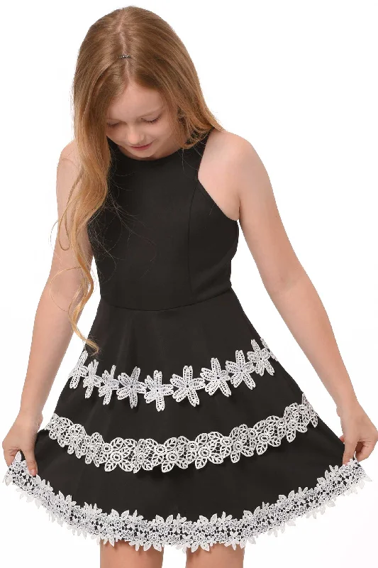 Big Girls Crochet Halter Neck Fit & Flare Party Dress