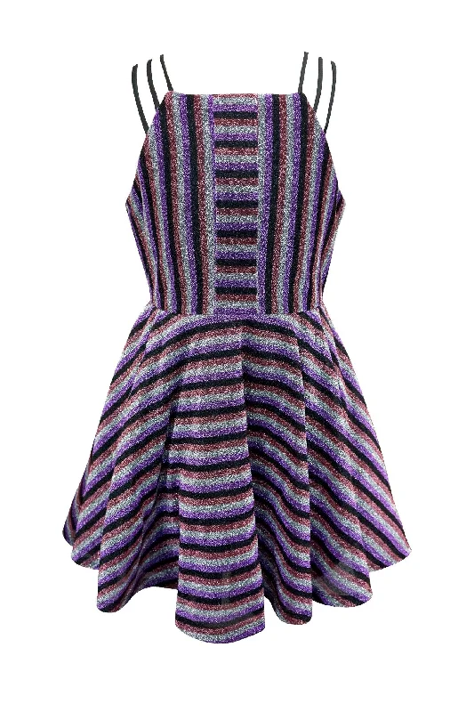 Big Girls Fit and Flare Striped Glitter Party Dress