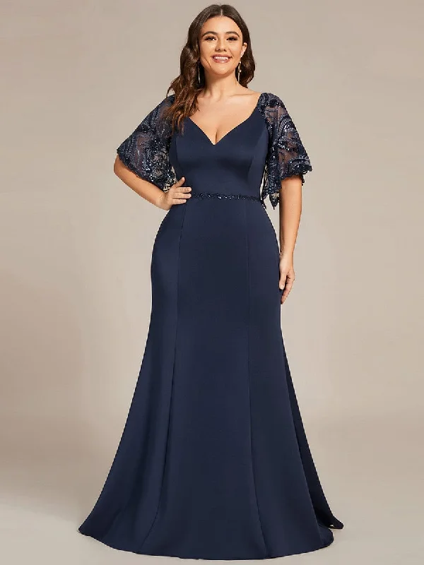 Custom Size V Neck Elegant Fishtail Evening Dress Long Formal Dresses