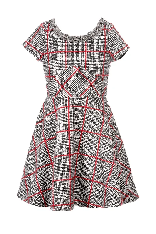 Girls Plaid Short Sleeve Fit and Flare Party Dress