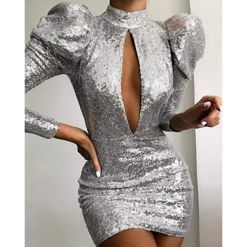 FashionSierra - Ladies Women Sexy Glitter Sequin Dress Deep V-neck Strappy Bodycon Slim Fit Mini Dress Clubwear Formal Wedding Party Dress