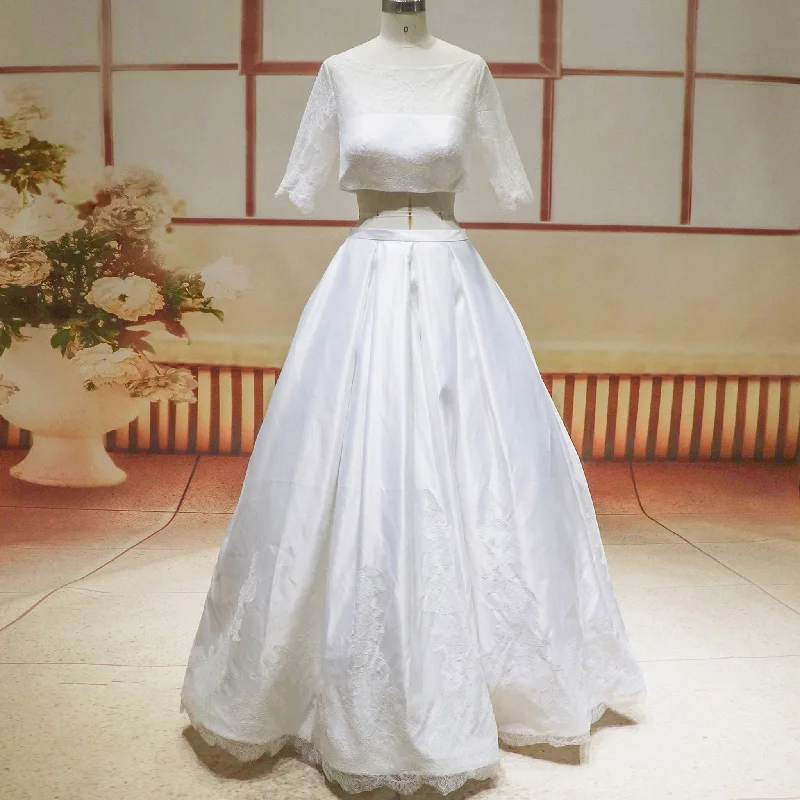 Half Sleeve A-line Skirt Separates Two Piece Wedding Dress