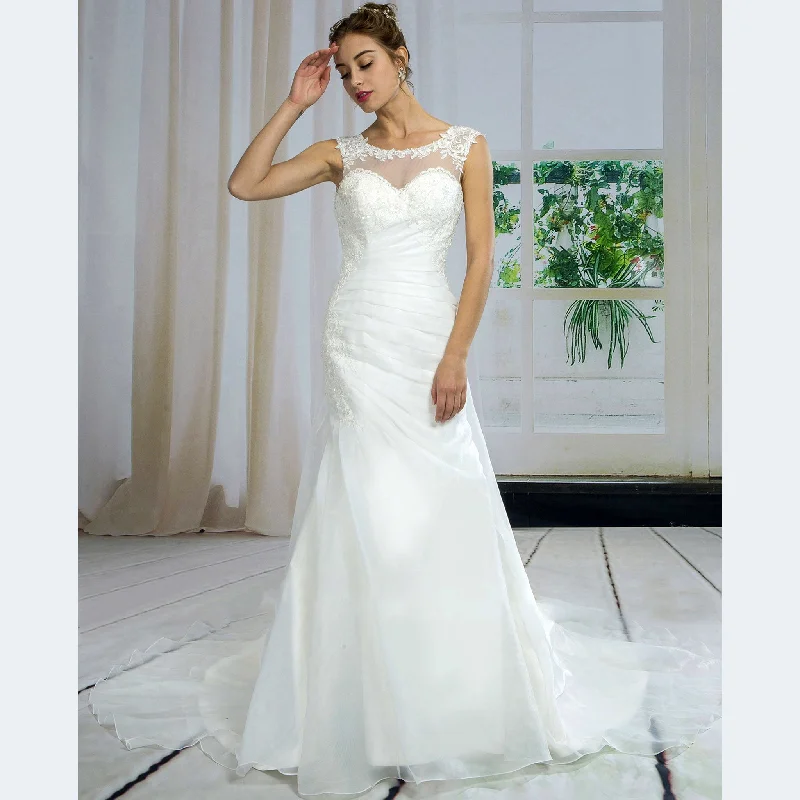 Popular Sheer Neck Mermaid Lace Wedding Dress Bridal Gowns