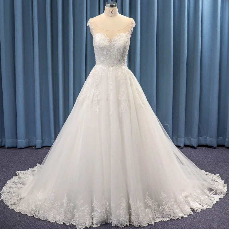 Sheer Sweetheart Neck Ball Gown Wedding Dress with Capped Sleeve