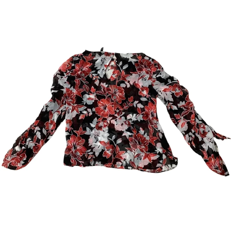 Blouse Long Sleeve By White House Black Market In Floral Print, Size: Xs