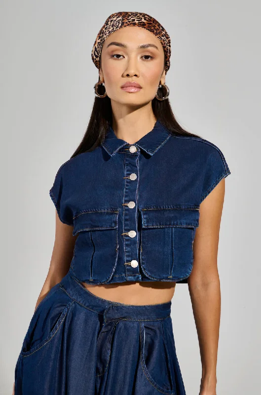 CARRIE BUTTON DOWN DENIM VEST TOP