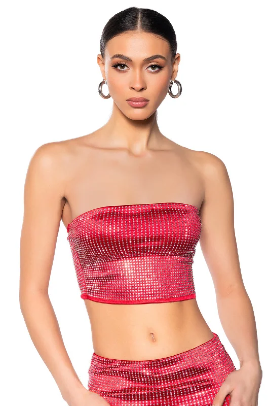 DECISION MAKER RHINESTONE TUBE TOP IN RED