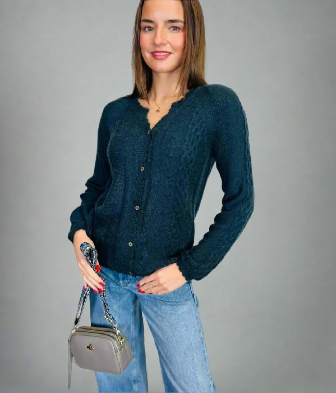 Navy Bobble Trim Cardigan