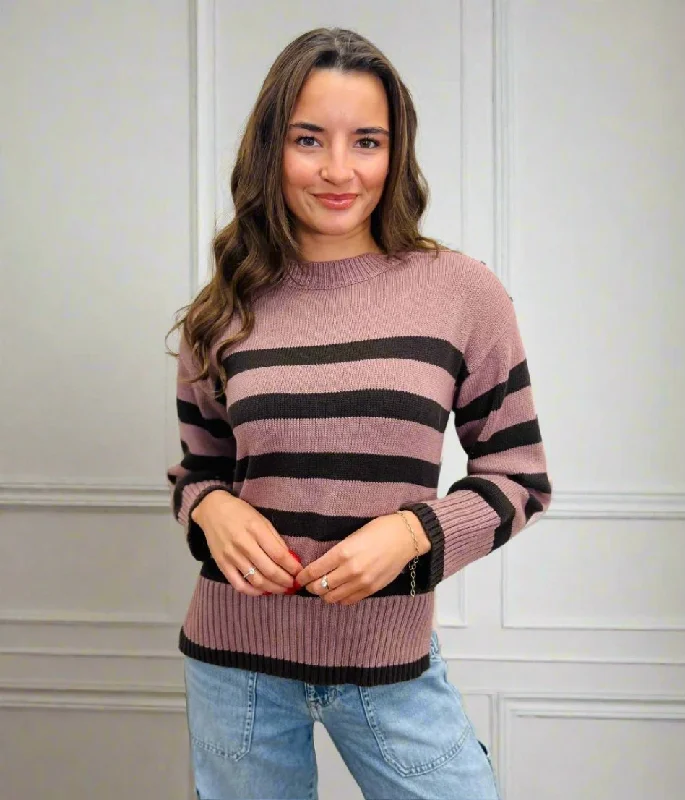 Pink Striped Button Shoulder Jumper